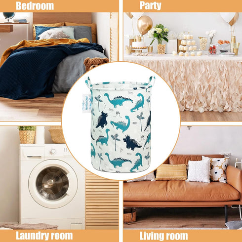 LANGYASHAN Laundry Basket - Canvas Fabric Collapsible Organizer for Storage Bin, Toy Bins, Gift Baskets (Full Dinosaur)