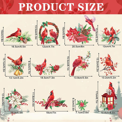 AnyDesign 12Pcs Christmas Refrigerator Magnets Cardinal Holly Decorative Fridge Magnetic Stickers Xmas Theme Garage Magnet for Indoor Outdoor Car Metal Door Decor
