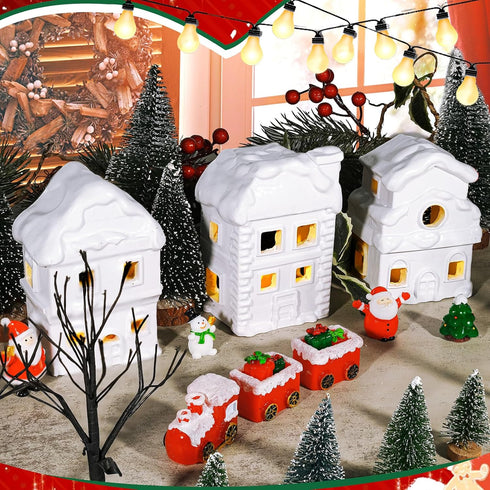 21 Sets, 4.3 Inch Wowagoga Pcs Ceramic Christmas House Village White Resin Houses, Christmas House Decor Figurines Town