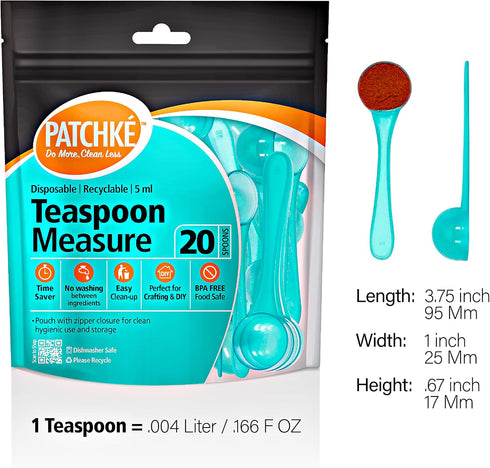 Plastic Measuring Spoons, 5 ml - 1 Teaspoon, Fits in Jar, Good for Formula, Coffee, Pet Food (20 Pack)