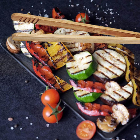 12 Pcs Bamboo Tongs, 7 Inch Toast Tongs for Serving Pickle, Muffin, Cheese, Fruits, Salad, Toast & Bread