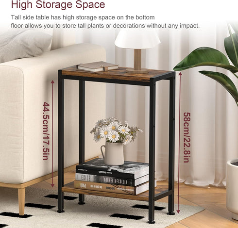 2-Tier Narrow Side Table for Small Space, Slim End Table, Thin Nightstand, Skinny Snack Couch Table, Sofa Bedside Table