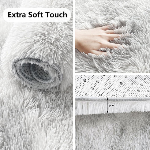ConCus-T Grey Bath Mat, Faux Fur Plush Anti Slip Bathroom Rug Doormat for Bedroom, Tie-Dye Light Grey, 24''X16''