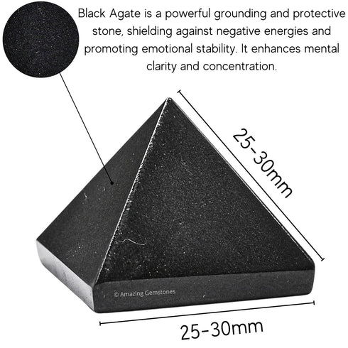 Black Agate Pyramid Crystal Healing Stones - 1" Natural Stone Pyramid Figurine for Meditation, Reiki, Chakra Balancing