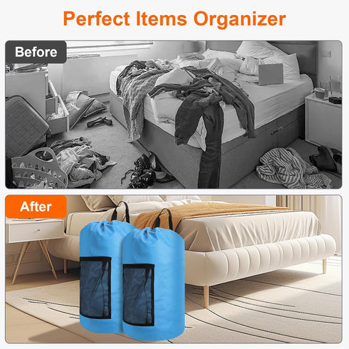Durable Laundry Bag Backpack for College Dorm, Portable Hamper Bag with Shoulder Straps and Mesh Pockets (Blue)