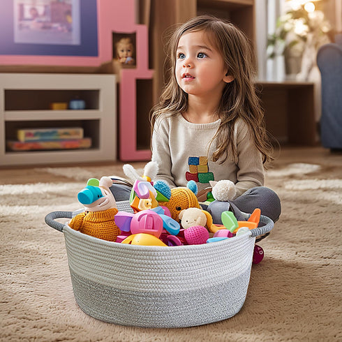 Medium Rope Basket with Handles, Medium Storage Basket, 17" L x 12.5" W x 8.5" H, Home Decor Basket, Towel Basket, Book