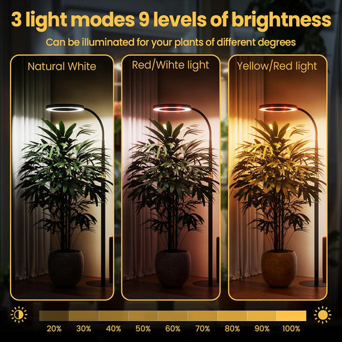 3H/9H/12H, 10 Dimmable 51-67in Grow Light Plant Light for Indoor Plants, Full Spectrum Grow Lamp with Pedestal Stand