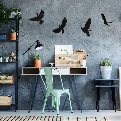 Blulu 4 Pieces Wooden Bird Wall Decor, Flying Bird Sculptures Wall Art for Home Living Room Bedroom Kitchen Decoration