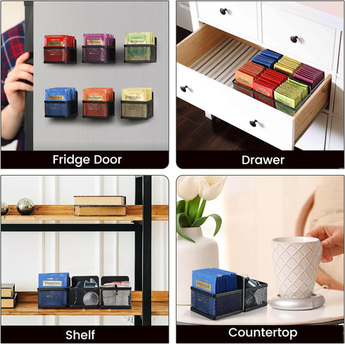 Magnetic Tea Bag Organizer - 6-Piece Metal Storage for Refrigerator, Kitchen Shelf & Counter, Stylish & Space Saving