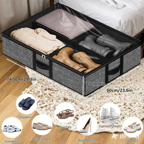 homyfort Under the Bed Shoe Organizer, Fits 12 Pairs & 4 Pairs Boots, Set of 2, Sturdy & Breathable Materials