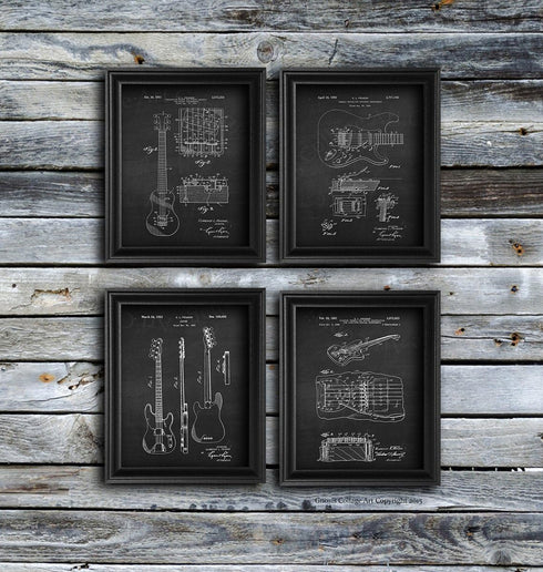 Gnosis Picture Archive Guitar Wall Decor - Posters Set of 4 Unframed Art Prints