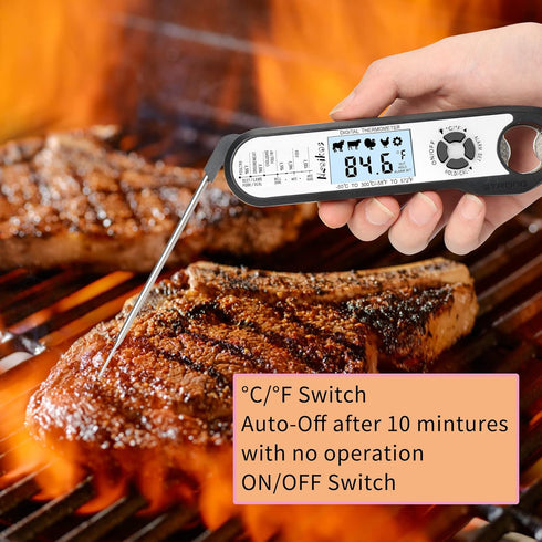 Digital Meat Food Thermometer - Instant Read Cooking Thermometer, Backlight, Built-in Magnet, Foldable Probe