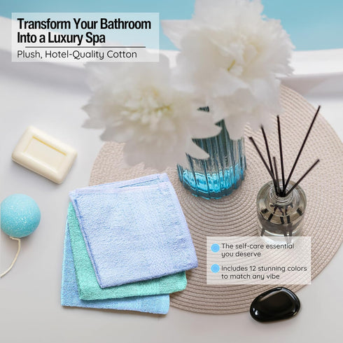 Set 12 13 13 100% Luxurious Washcloths of Size x Thick Loop Pile Washcloth Absorbent and Soft Ring-Spun Cotton Wash