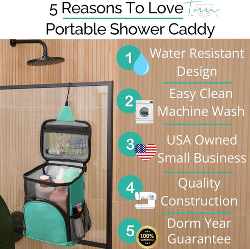 Original Shower Caddy for College Dorms - Large Capacity Travel Organizer Bag, Quick Dry, Water Resistant, Aqua