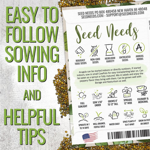 (5 Packs) Seed Needs Arugula Seeds for Planting Roquette/Rocket - Non-GMO Heirloom & Untreated - Grow an Outdoor