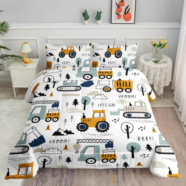 Cartoon Car Comforter Set Kids Construction Printed Bedding Set with 1 Comforter