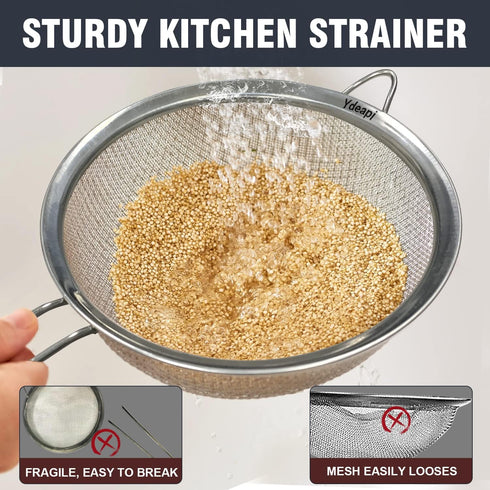Ydeapi 6.3" Fine Mesh Strainer with Handle, Metal Food Strainers for Kitchen, Sieve Fine Mesh Stainless Steel for Rice