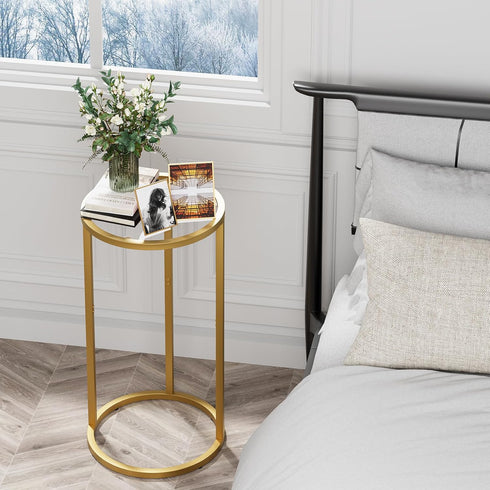 Easy Paws C Table Side End Table, Small Round Couch Sofa Tray Snack Table for Living Room, Bedroom,Accent Coffee