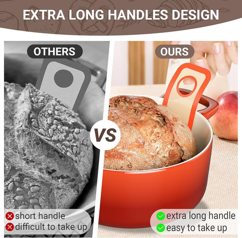 2 PCS Thicked Silicone Bread Slings for Dutch Oven, Reusable Sourdough Bread Sling with Long Handle, Non-Stick & Easy Clean Baking Mats, Heat Resistant Silicone Slings for Bread Baking by Tecfino
