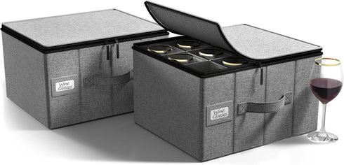 Sorbus Stemware Storage Cases, Hard Shell Wine Glass Storage Box with Dividers for 12 Crystal Glassware