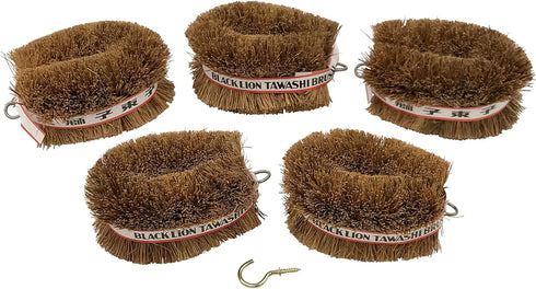 Pack of 5 Japanese Tawashi Brushes for Scrubbing Fruits & Vegetables, Includes Brass Plated Cup Hook