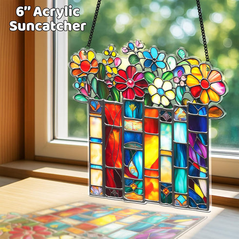 2 6" SS345 Book Floral Shelf Suncatchers Window Hanging Acrylic Ornaments Back to School Teacher Appreciation Gift