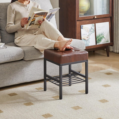 16.34 inches LG-60Z IBUYKE Square Stool with Adjustable Feet and Storage Space, Footrest Chair,Multi-Use as Small Side