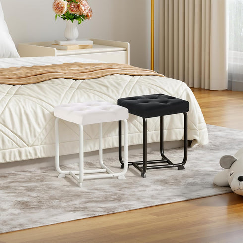 KFD01W BEWISHOME White Vanity Chair, Leather Vanity Stool, Small Stool Chair for Vanity, Square Ottoman Foot Stool