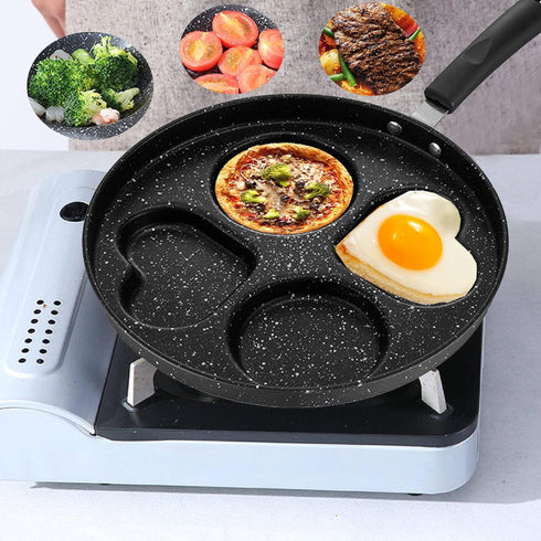 Non Stick Frying Pan, Romantic Heart Circle Egg Pan, Multifunction Omelette Skillet with Oil Brush