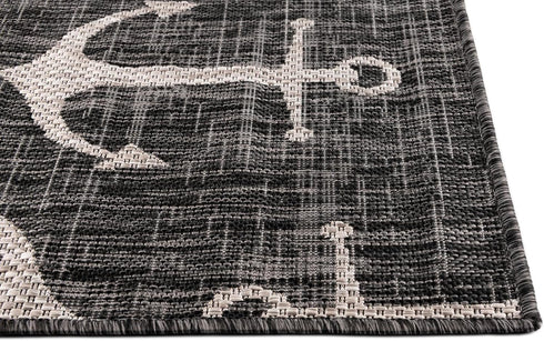 Unique Loom Outdoor Coastal Collection Area Rug - Ahoy (Charcoal/Ivory, 2' 2" x 3' 1" Rectangle)