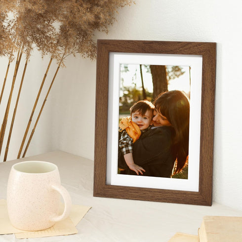 5x7 4x6, 5 7 1 Pack, FLYJOE Oak Wood Picture Frame with Mat for by USA-Sourced Natural Solid Wooden Photo Frame