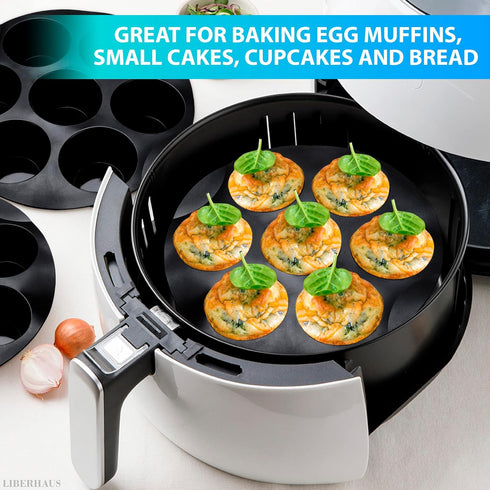 Air Fryer Muffin Pan (7 Cups) - Nonstick Silicone Muffin Pans for Baking & Freezing, Dishwasher Safe