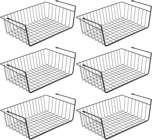 Under Shelf Basket, 6PCS Hanging Storage Baskets for Pantry, Cupboard, Laundry Room, Space Saving Organizer, Black