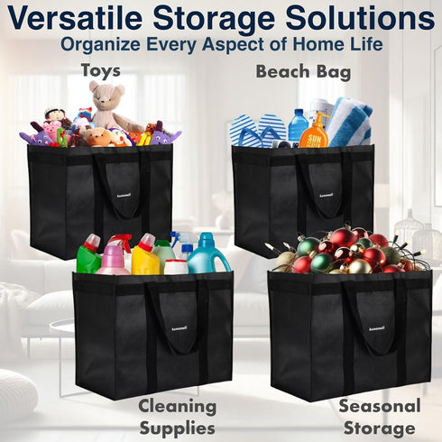 Homemell 100 LBS, 4-Pack) Heavy Duty Reusable Grocery Bags, Large Collapsible Tote Bag Holds Extra-Strength Premium