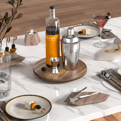 Lazy Susan Turntable for Cabinet, Acacia Wood Lazy Susan Organizer for Table Top, Kitchen Countertop Organizer for