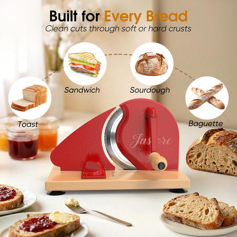 Justore Manual Bread Slicer for Homemade Bread, Adjustable Thickness and Evenly Slicing, Sourdough Bread Slicer