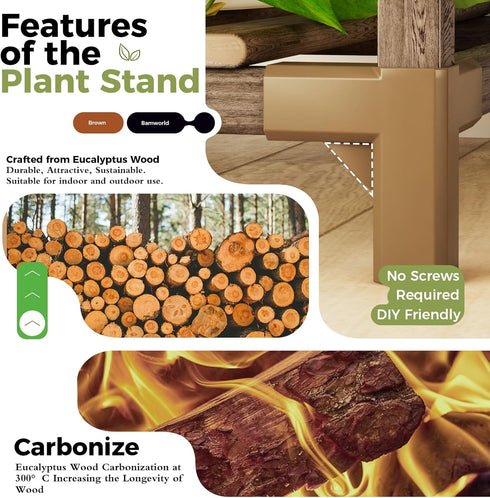 5 Bamworld Plant Stand Indoor Outdoor Tier Tall Large Wood Plant Shelf Multi Tier Flower Stands Garden Shelves Wooden
