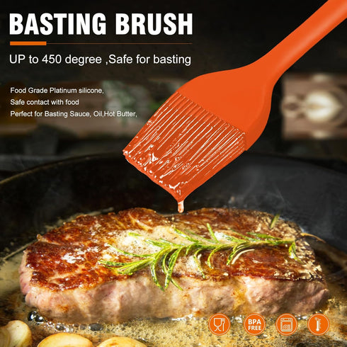 Walfos Silicone Basting Pastry Brush Set, Heat Resistant with Strong Steel Core, BPA Free, 2 Pcs (Orange)