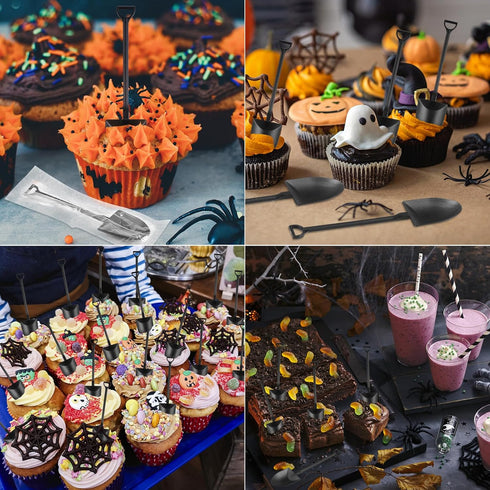 DIYASY 100 Pcs Mini Shovel Spoons - Plastic Shovel Spoon for Desserts, Halloween, Birthday Party Favors
