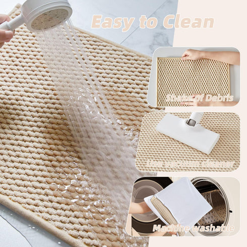 Soft and Absorbent Chenille Bathroom Rug with Rubber Backing, Quick-Dry Washable Runner Mat, Khaki 16"x24"