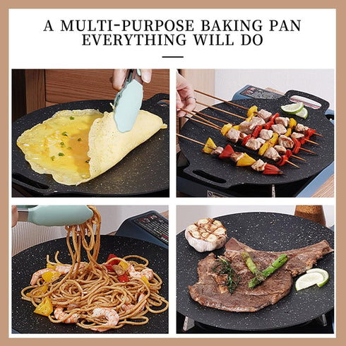 Portable 13.4 IN Korean BBQ Grill Pan - Non-Stick Aluminum Round Stove Top Grill for Indoor Outdoor