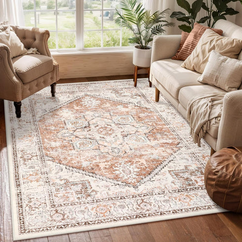 LIVEBOX 5x7 Area Rugs for Living Room, Washable Nursery Orange Boho Rug