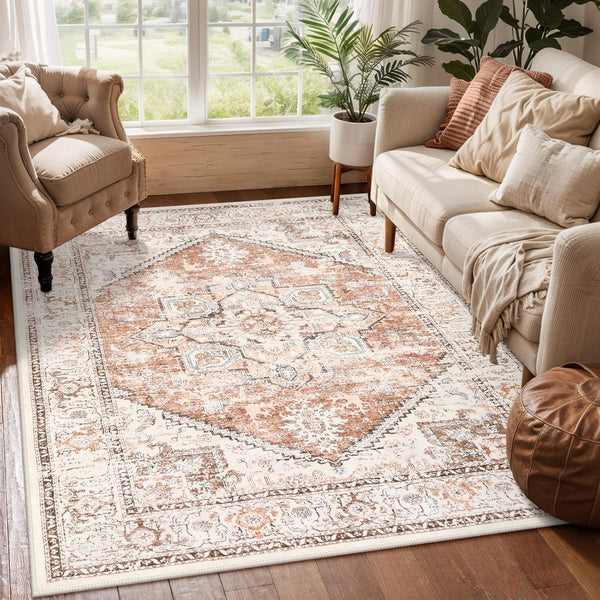 LIVEBOX 5x7 Area Rugs for Living Room, Washable Nursery Orange Boho Rug