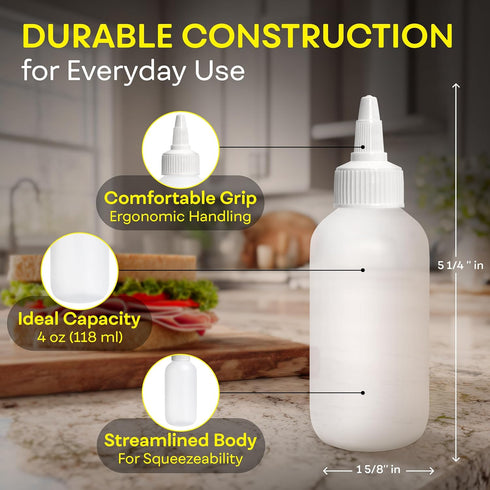 4 OZ Pack 2 BRIGHTFROM Condiment Squeeze Bottles - Squirt Empty Bottles, Twist Top Cap, Leak Proof - Great for Ketchup