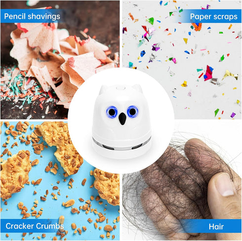 Mini Desktop Vacuum Cleaner, Owl Crumb Vacuum for Sucking up Eraser Crumbs and Pet Fur