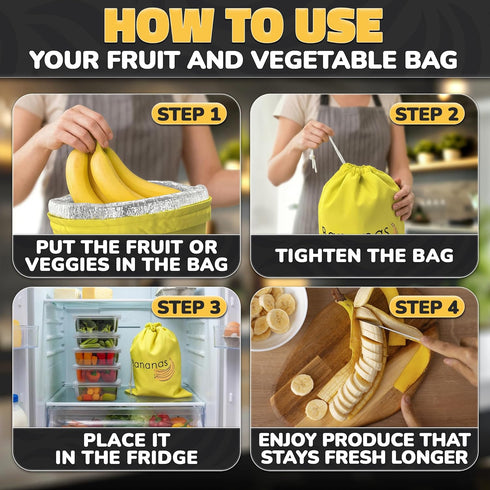 13.8x10.6" Banana Storage Bag with Aluminum Lining - Banana Bags to Keep Bananas Fresh Longer, Nylon Banana Keeper