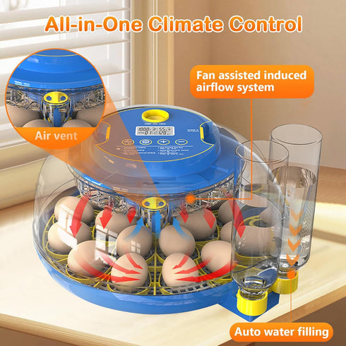 Egg Incubator, Adjustable Turning Time, Humidity and Hatch Day Display,Egg Candler,Automatic External Water Bottle