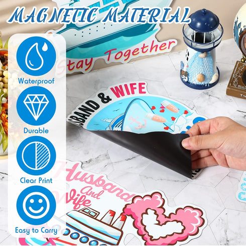 Hoteam 4 Pcs Large Cruise Door Decorations, Waterproof Magnetic Husband and Wife Cruise Door Magnets for Cabin Stateroom