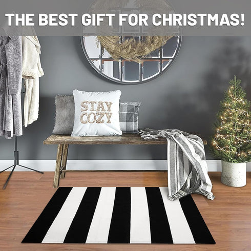 IOHOUZE Black White Striped Rug - 24" x 36" Washable Front Door Mats for Outdoor Indoor, Farmhouse/Entryway Decor