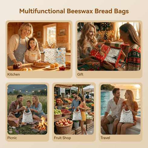 AOILONLI 2 Packs Fresh(1317 Inches) Bread Bag for Homemade Bread - XL Reusable Organic Beeswax Natural Cotton Sourdough
